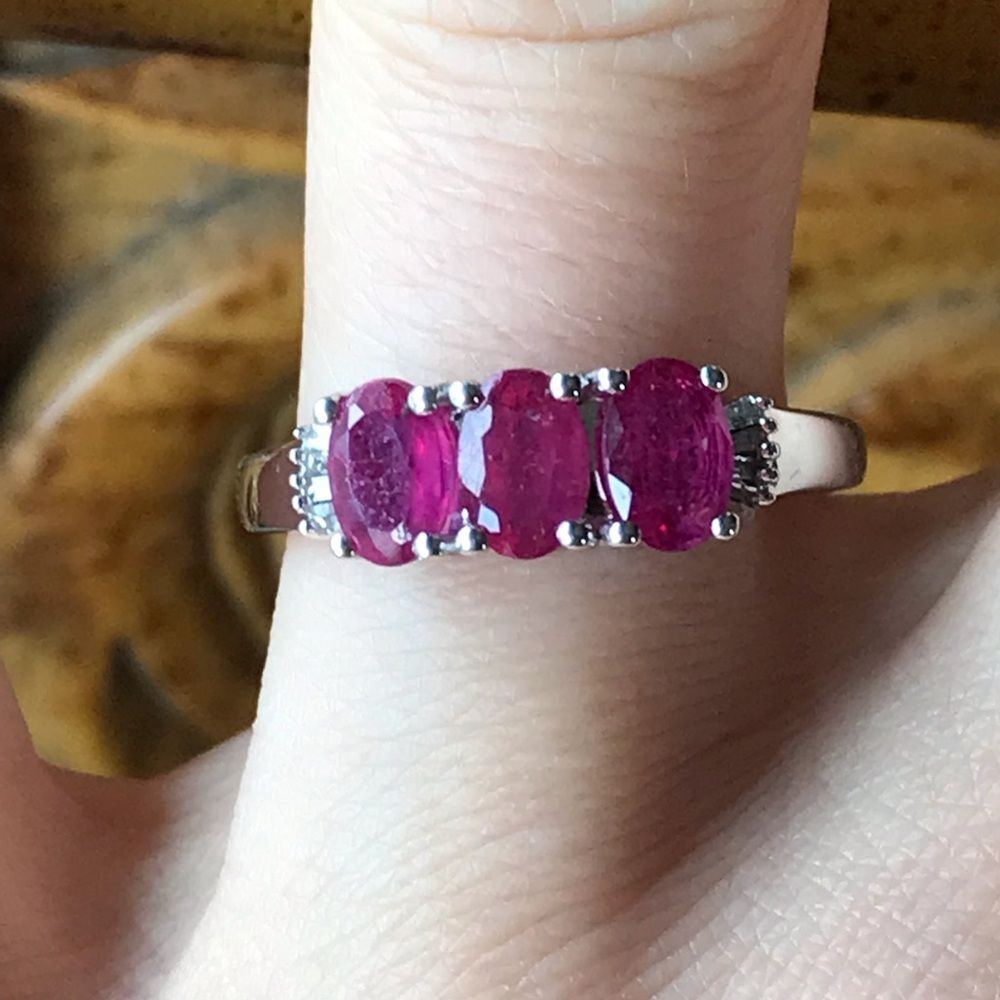 Natural Ruby Diamond Sterling Silver Ring Size 8